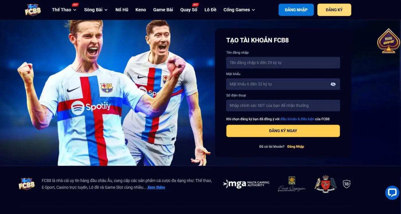 Hướng dẫn hội viên lập tài khoản cược FCB8 mới 